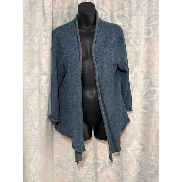 Beautiful EILEEN FISHER Linen blend Stretch Simple Cardigan In Midnight Sz large - Picture 2 of 7